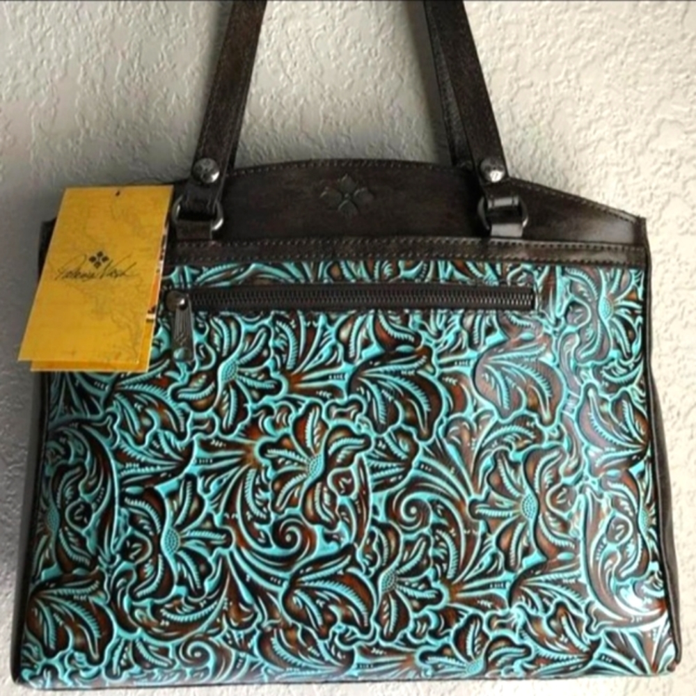 PATRICIA NASH TOOLED TURQUOISE POPPY TOTE HANDBAG